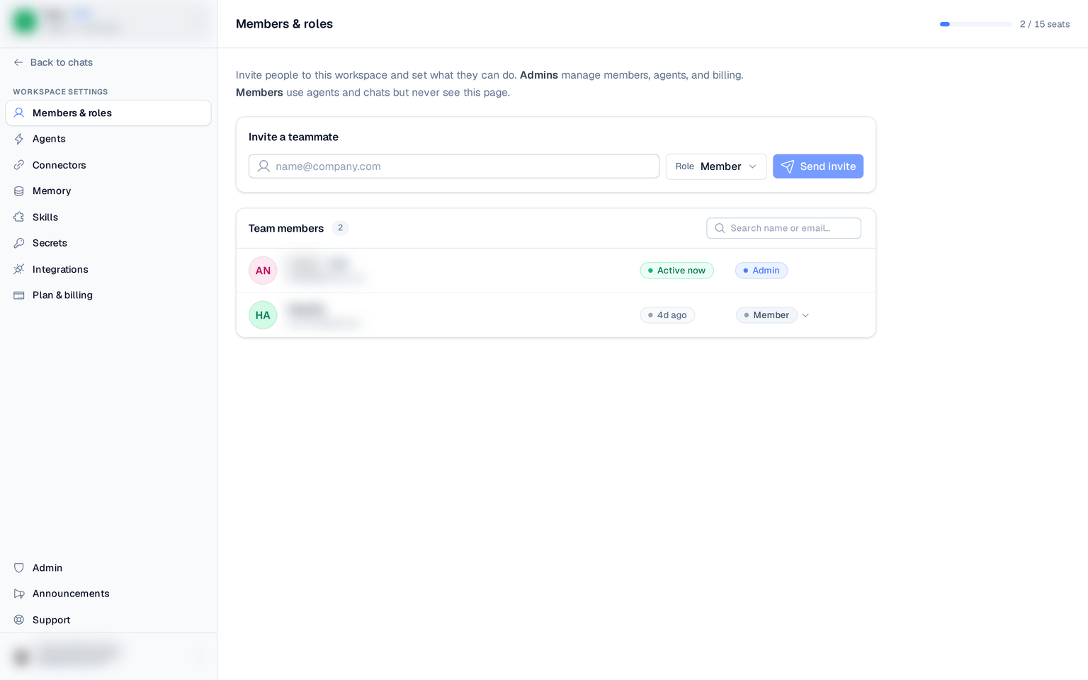 the invite bar with the email field, role selector, and Send invite button