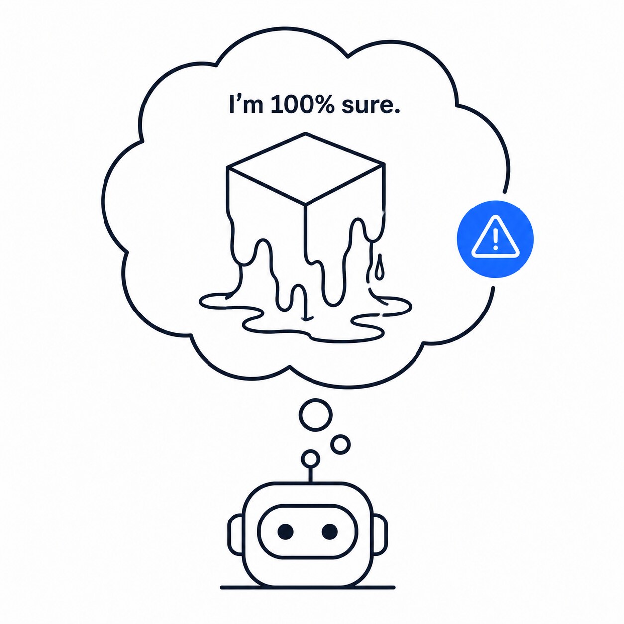 Thought bubble showing a confident but distorted idea, illustrating an AI hallucination
