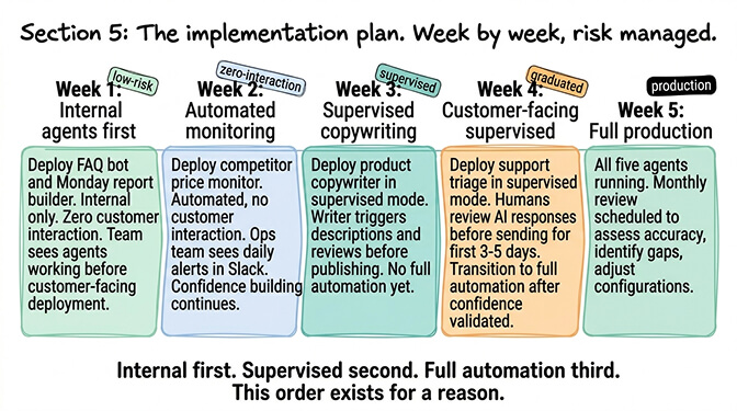 Section 5: the implementation plan. Week by week, risk managed.