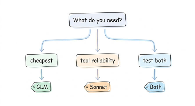 What do you need? Cheapest leads to GLM, tool reliability leads to Sonnet, want both leads to routing, hand-drawn pastel style