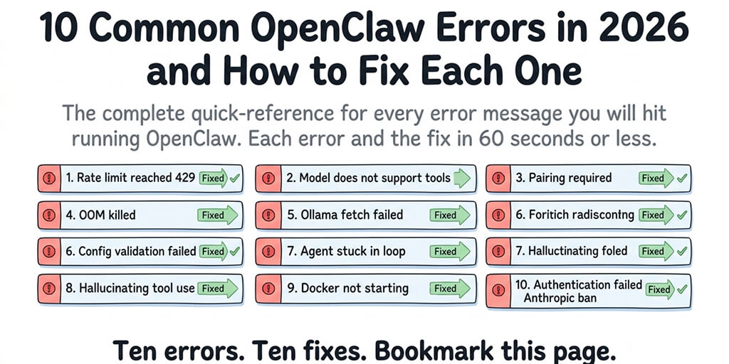 10 Common OpenClaw Errors in 2026 and How to Fix Each One