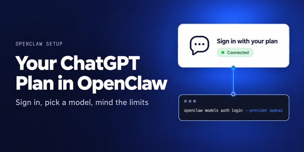 Your ChatGPT plan in OpenClaw: sign in with your plan, connected, using openclaw models auth login --provider openai