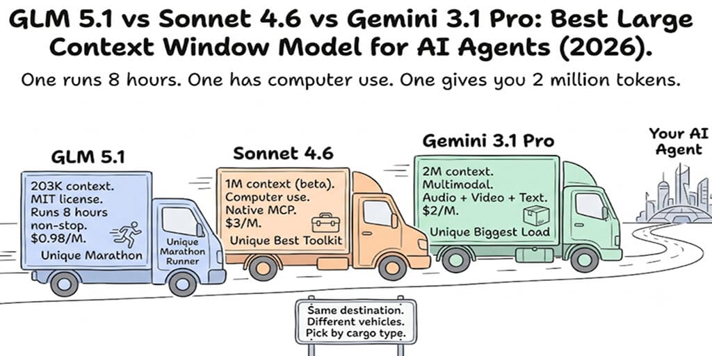 GLM 5.1 vs Sonnet 4.6 vs Gemini 3.1 Pro: Best Large Context Window Model for AI Agents (2026)