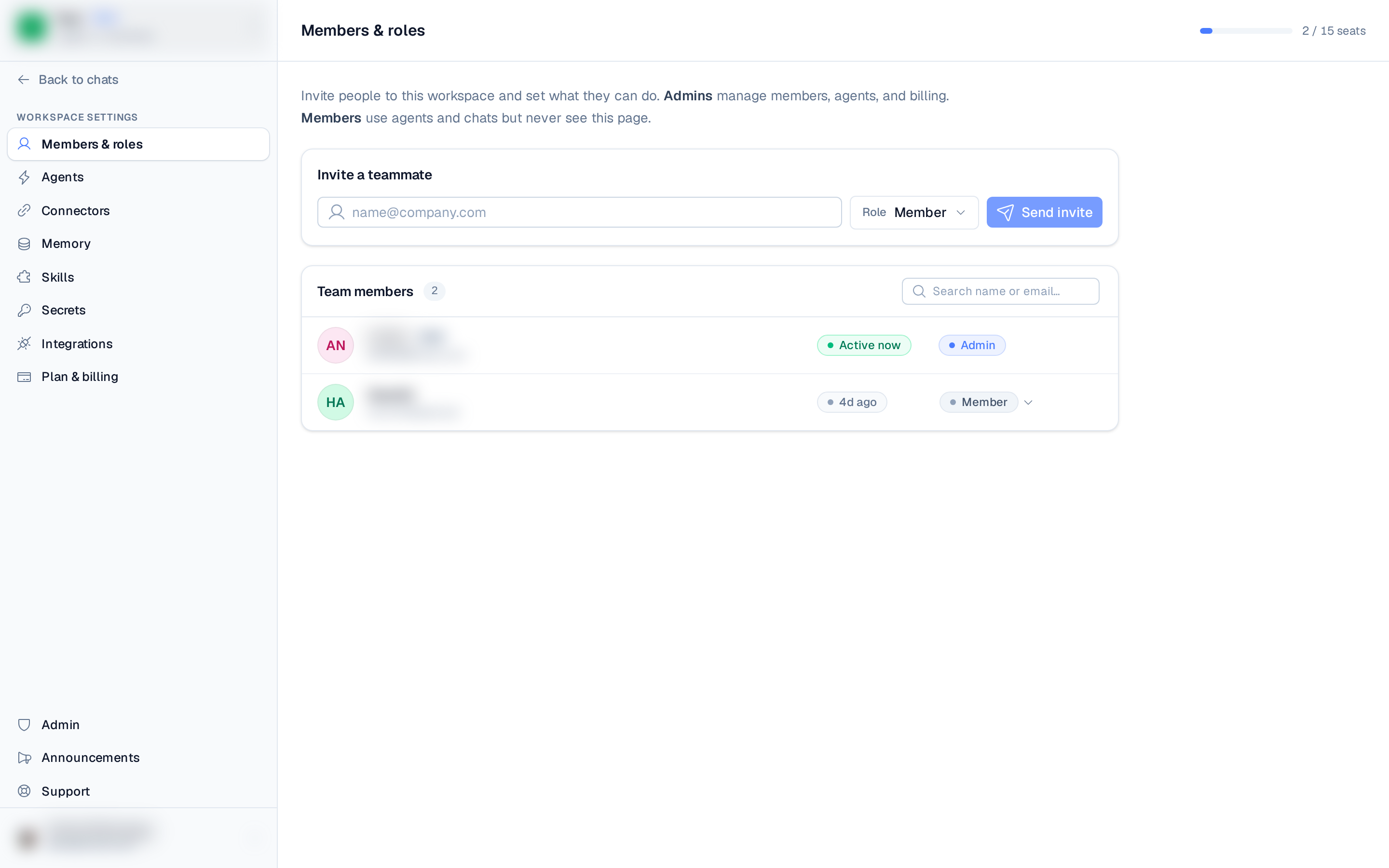the invite bar with the email field, role selector, and Send invite button