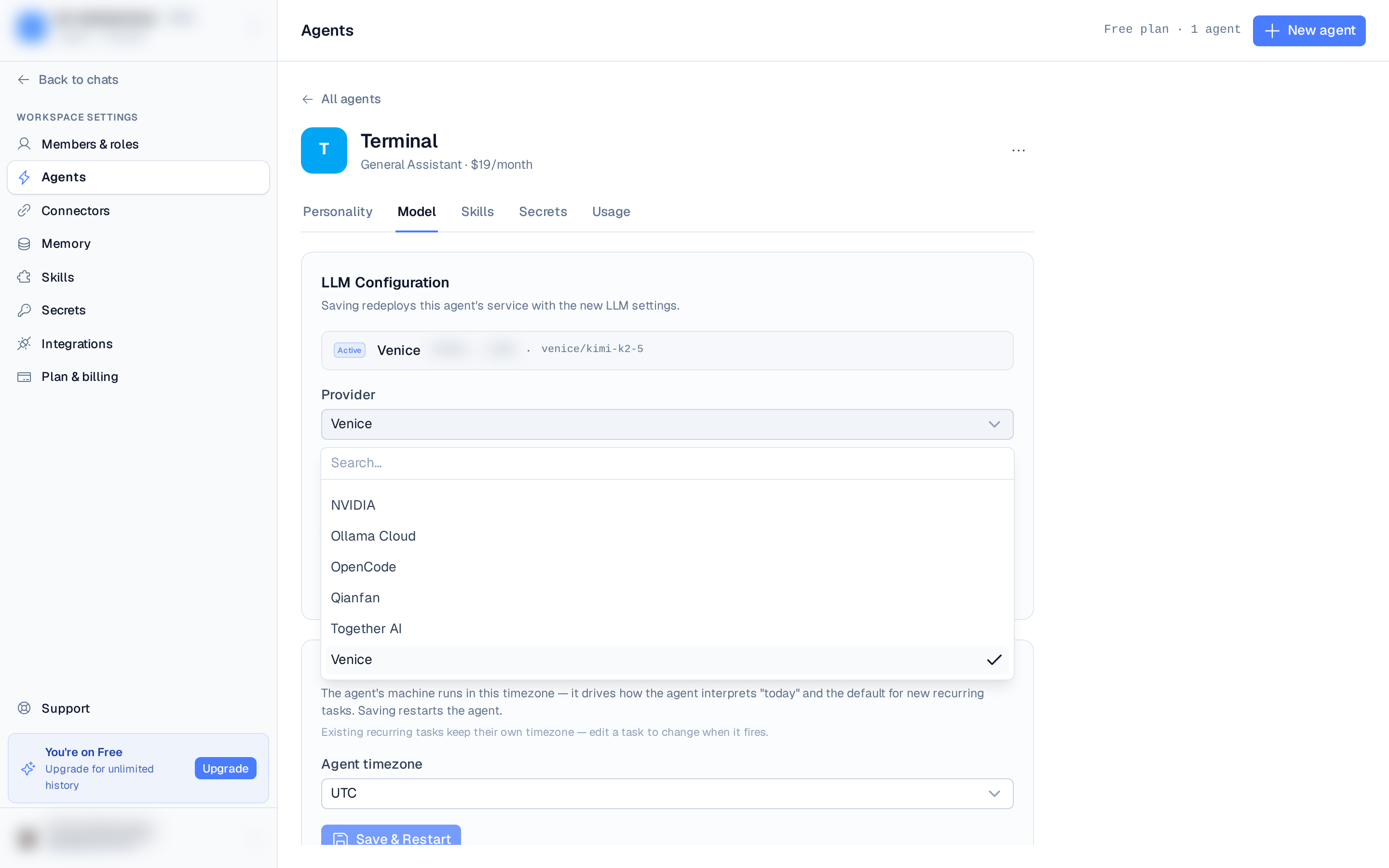 the provider dropdown on the LLM tab with recommended providers at the top