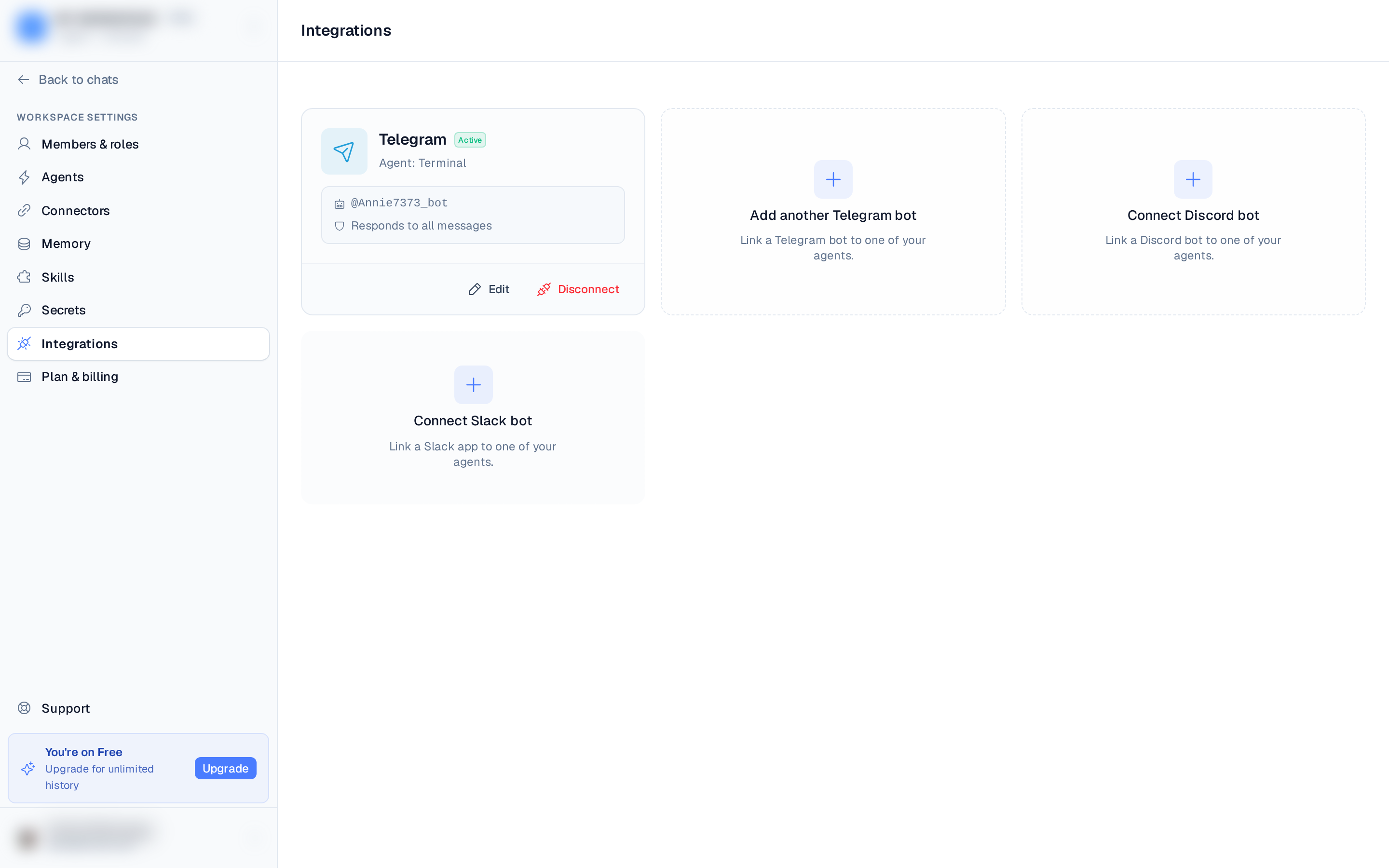 a connected Slack card with the team name, app ID, and response mode
