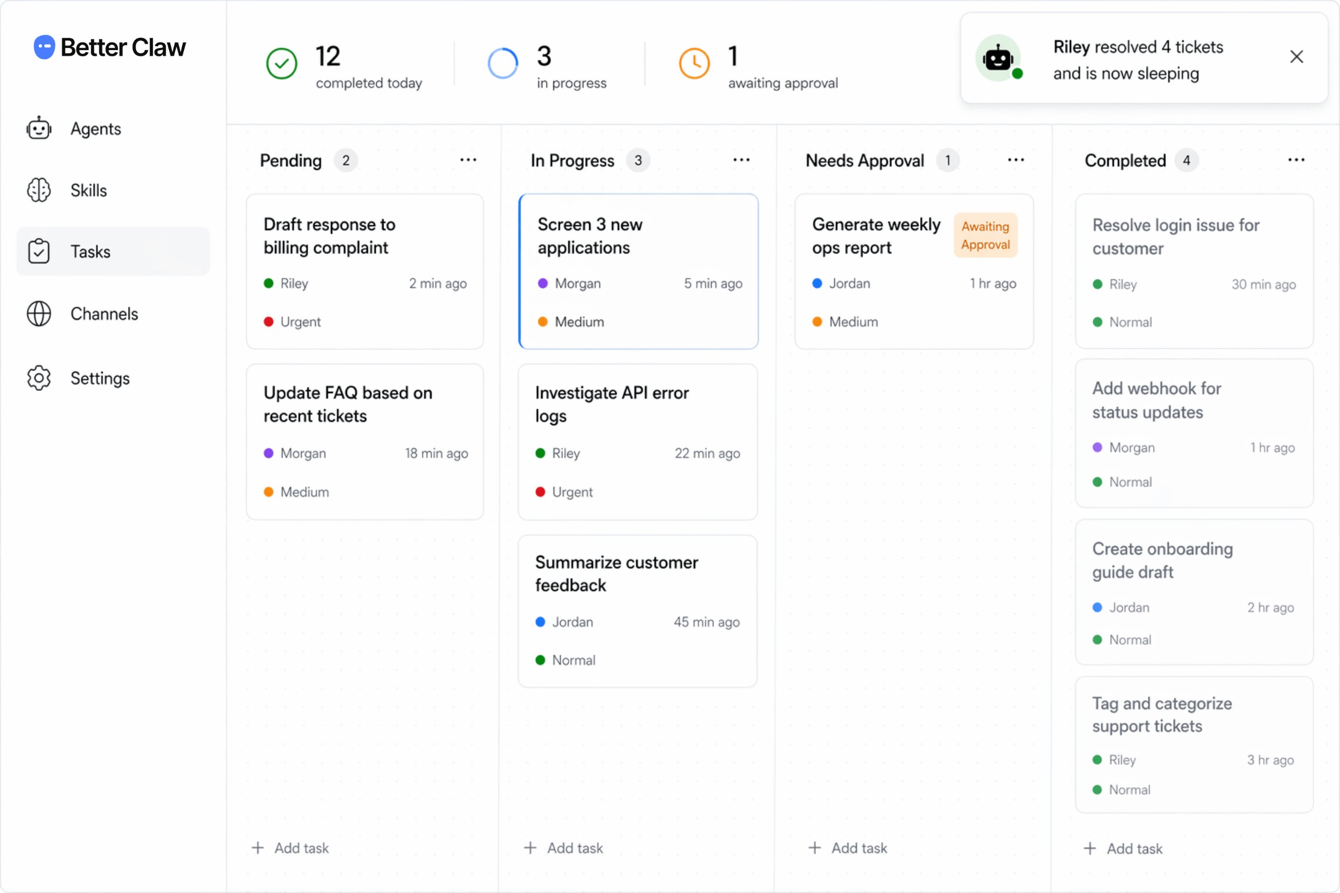 BetterClaw task dashboard with trust levels, spending caps, and one-click kill switch - guardrails Hermes Agent doesn't include