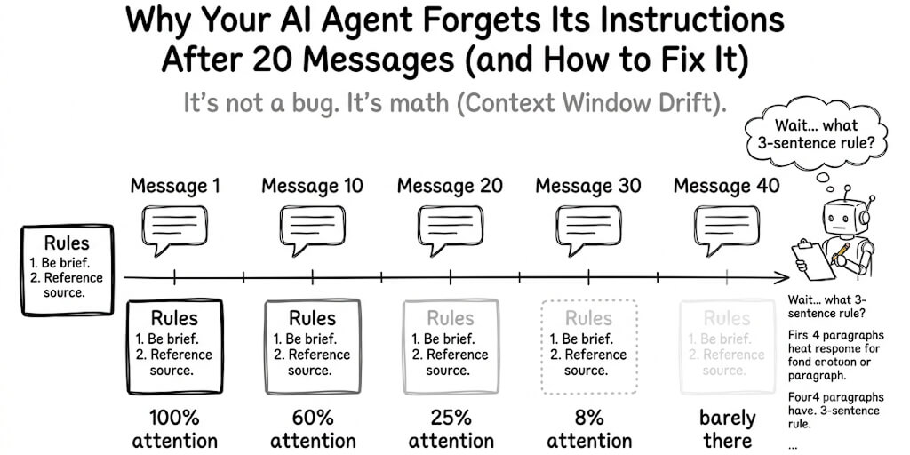 Why Your AI Agent Forgets Its Instructions After 20 Messages (and How to Fix It)