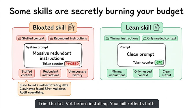 Auditing skill token usage: before and after trimming bloated system prompts