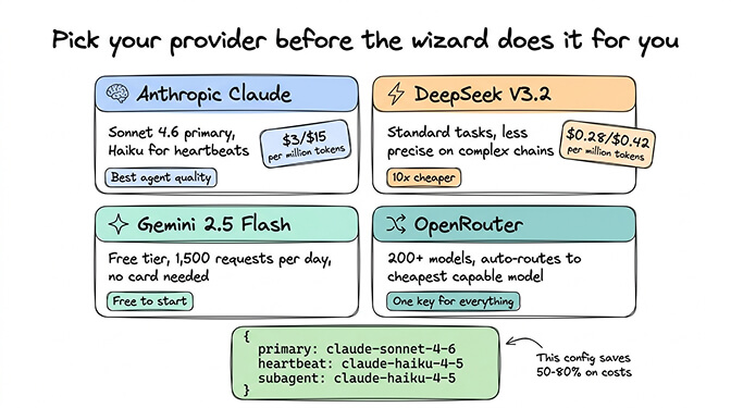 Model provider comparison chart showing Anthropic, DeepSeek, Gemini, and OpenRouter pricing tiers